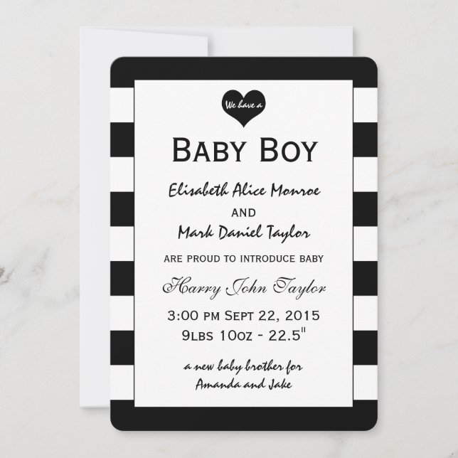 Modern Chic Black & White Baby Announcement (Front)