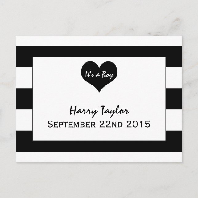 Modern Chic Black & White Baby Announcement Postcard (Front)