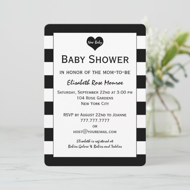 Modern Chic Black & White Baby Shower Invitation (Standing Front)