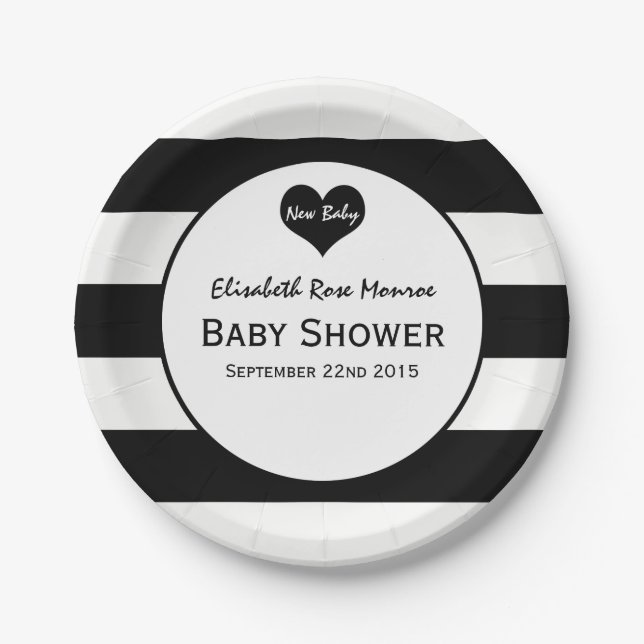 Modern Chic Black & White Baby Shower Paper Plates (Front)