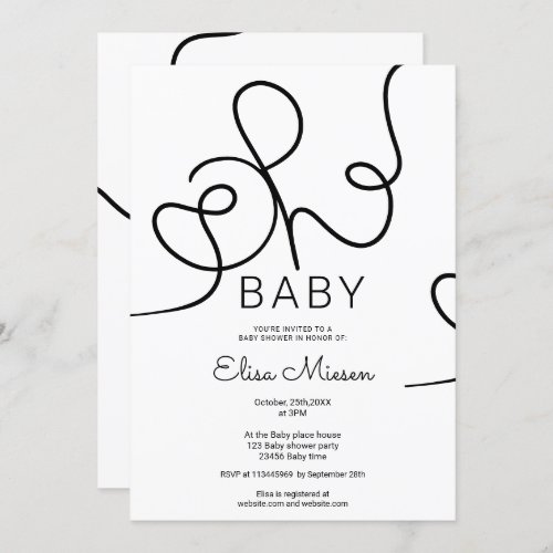 Modern chic black white calligraphy Oh baby shower Invitation - Modern chic black white calligraphy Oh baby shower. You can change all the colors of the illustration and text.