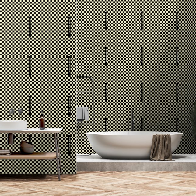Modern Chic Black & White Checkered Geometric Wallpaper (Bathroom)