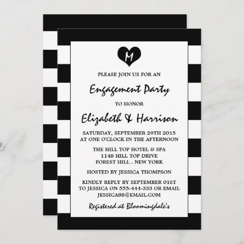 Modern Chic Black  White Engagement Party Invitation