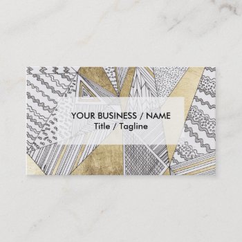 Modern Chic Black White Faux Gold Geometrical Business Card by pink_water at Zazzle