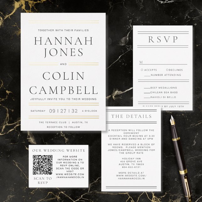 Modern Chic Black White & Gold Typography Foil Invitation (Creator Uploaded)
