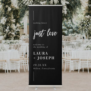 Modern Chic Black White Just Love Wedding Welcome Retractable Banner