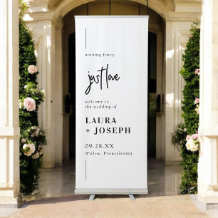 Modern Chic Black White Just Love Wedding Welcome Retractable Banner