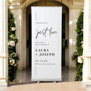 Modern Chic Black White Just Love Wedding Welcome Retractable Banner