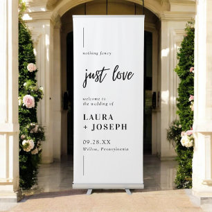 Modern Chic Black White Just Love Wedding Welcome Retractable Banner