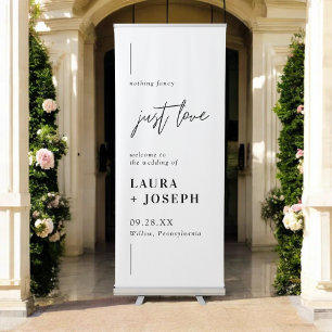 Modern Chic Black White Just Love Wedding Welcome Retractable Banner