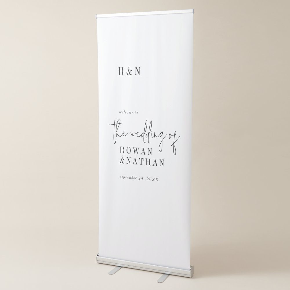 Disover Modern Chic Black White Monogram Wedding Welcome Retractable Banner
