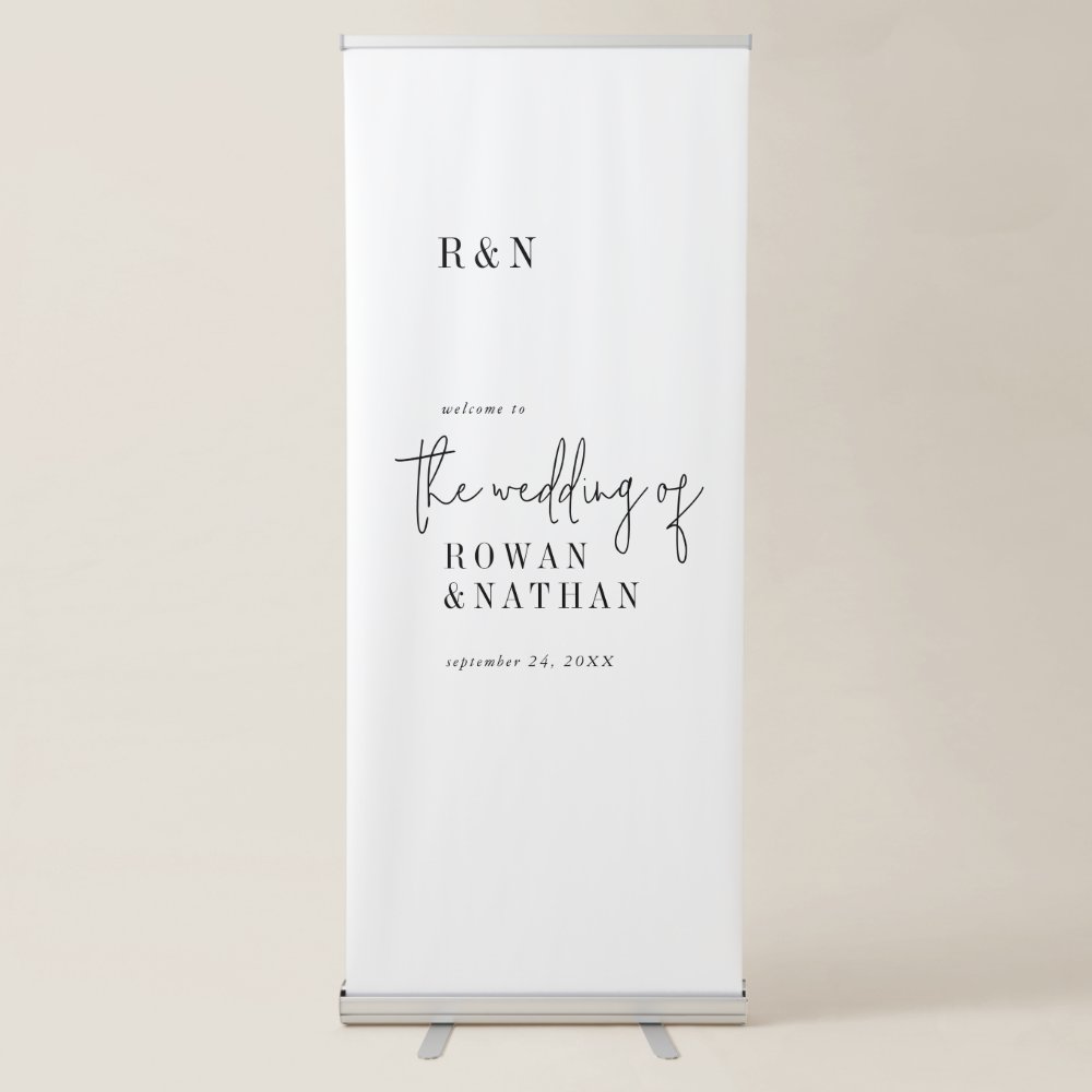 Disover Modern Chic Black White Monogram Wedding Welcome Retractable Banner