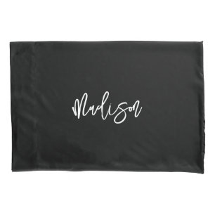 Modern Chic Black White Personalized Monogram Name Pillow Case