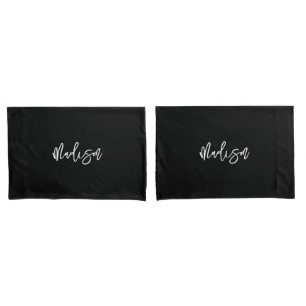 Modern Chic Black White Personalized Monogram Name Pillow Case