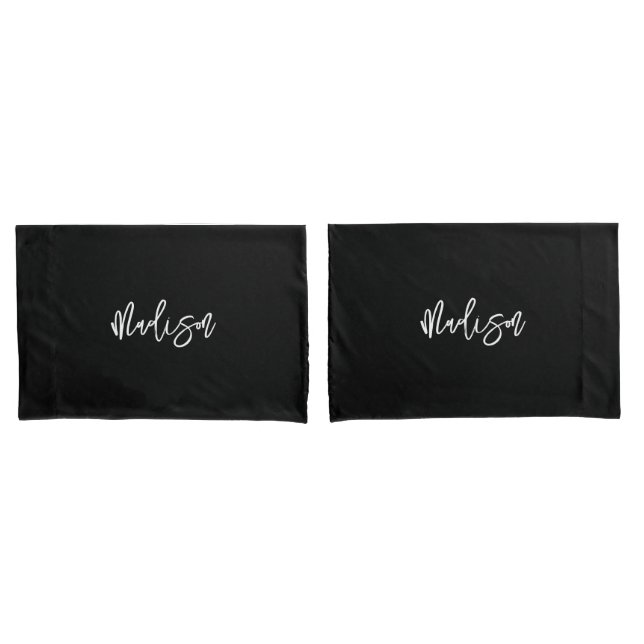 Modern Chic Black White Personalized Monogram Name Pillow Case (Front-Set)