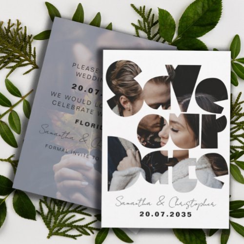 Modern Chic Black  White Photo Calligraphy  Save The Date
