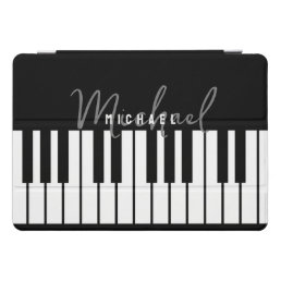 Modern Chic Black &amp; White Piano Keyboard Monogram iPad Pro Cover