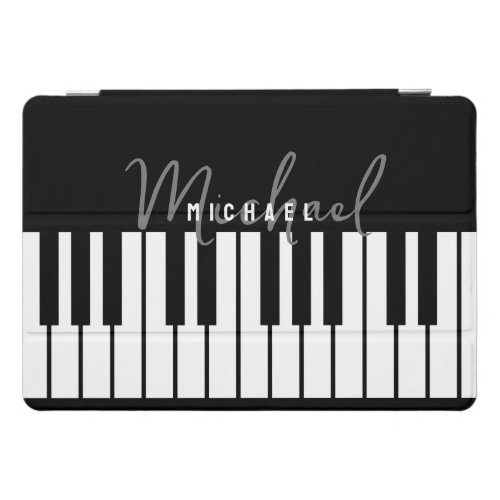 Modern Chic Black  White Piano Keyboard Monogram iPad Pro Cover