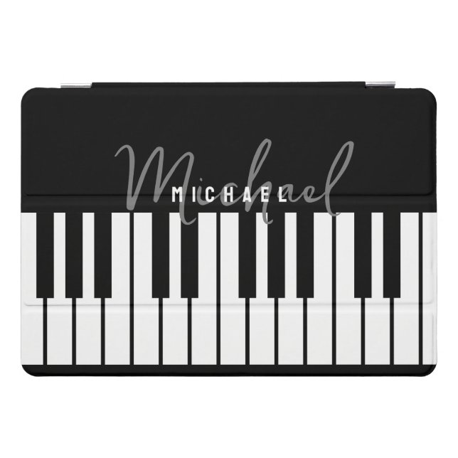 Modern Chic Black & White Piano Keyboard Monogram iPad Pro Cover (Horizontal)