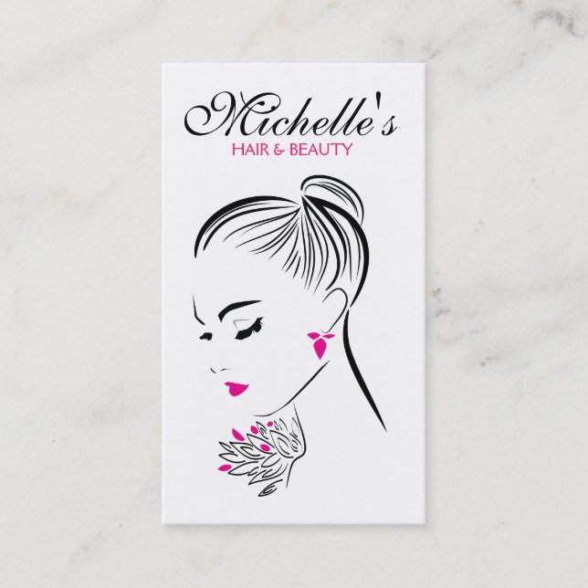 Modern Chic Black White Pink Girl Fashion Stylist  Business Card (Front)