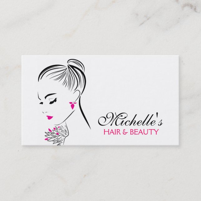 Modern Chic Black White Pink Girl Fashion Stylist  Business Card (Front)