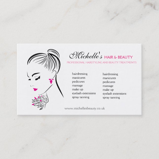 Modern Chic Black White Pink Girl Fashion Stylist  Business Card (Front)