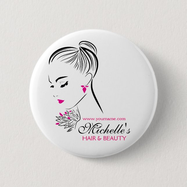 Modern Chic Black White Pink Girl Fashion Stylist  Button (Front)