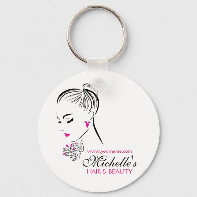 Modern Chic Black White Pink Girl Fashion Stylist  Keychain (Front)