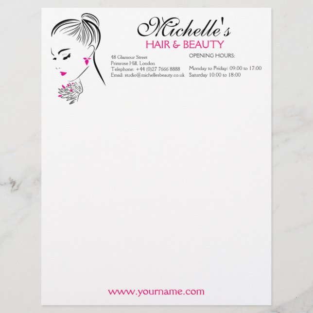 Modern Chic Black White Pink Girl Fashion Stylist  Letterhead (Front)