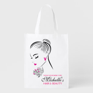 Modern Chic Black White Pink Girl Fashion Stylist Reusable Grocery Bag