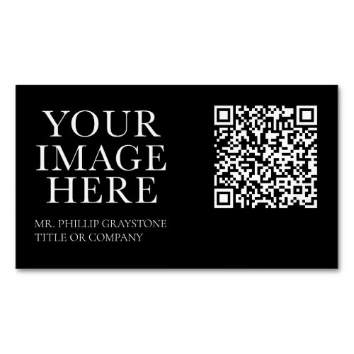 Modern Chic Black  White QR Code Business Card Magnet