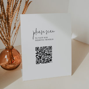 Modern Chic Black White QR Code Wedding Program Pedestal Sign