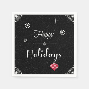 Modern Chic Black White Red Christmas Holiday Napkins