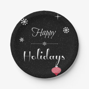 Modern Chic Black White Red Christmas Holiday Paper Plates