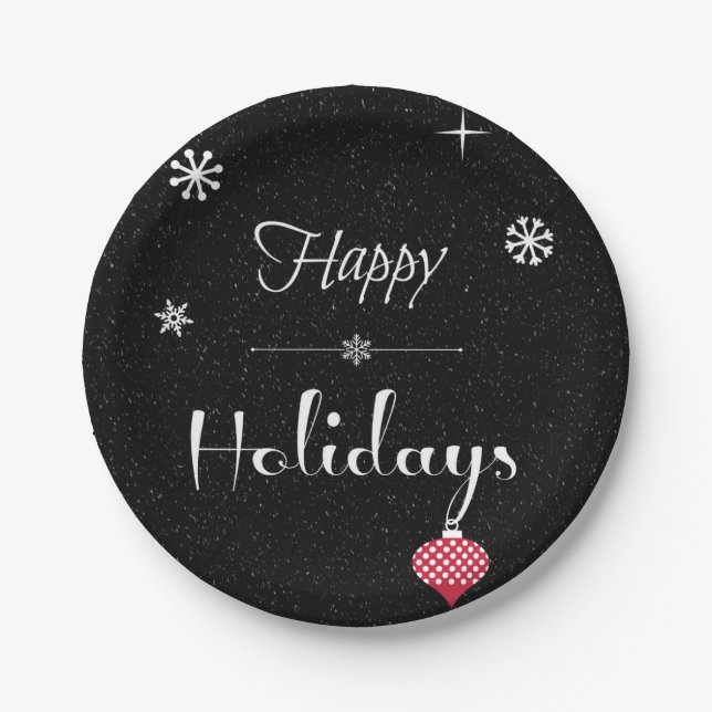 Modern Chic Black White Red Christmas Holiday Paper Plates (Front)