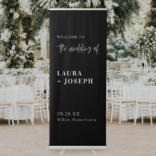Modern Chic Black White Script Wedding Welcome Retractable Banner