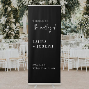 Modern Chic Black White Script Wedding Welcome Retractable Banner