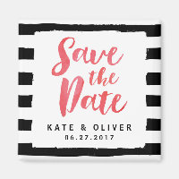 Modern Chic Black & White Stripes Save the Date Magnet