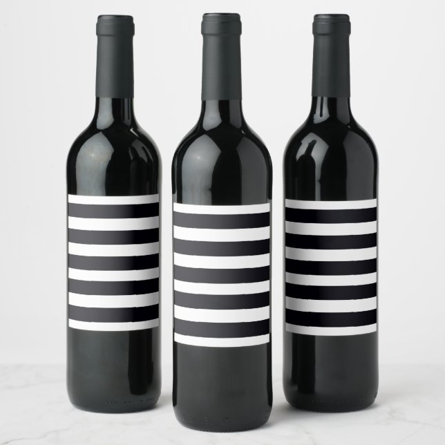 Modern Chic Black & White Stripes Wine Label (Bottles)