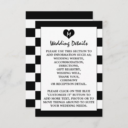 Modern Chic Black  White Wedding Detail Enclosure Card