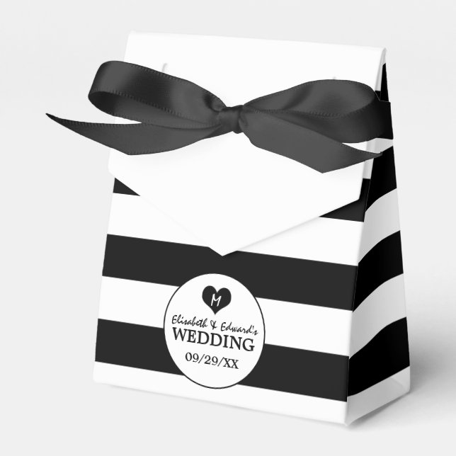 Modern Chic Black & White Wedding Favor Boxes (Front Side)