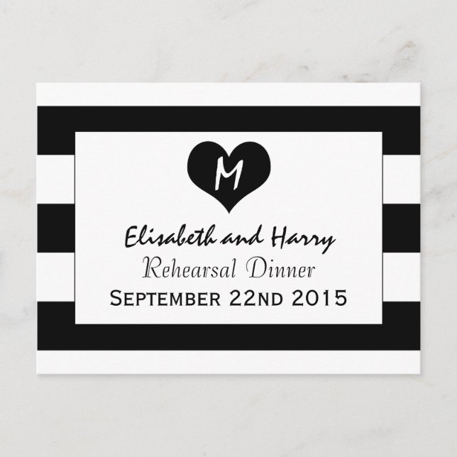 Modern Chic Black & White Wedding Rehearsal Dinner Postcard (Front)