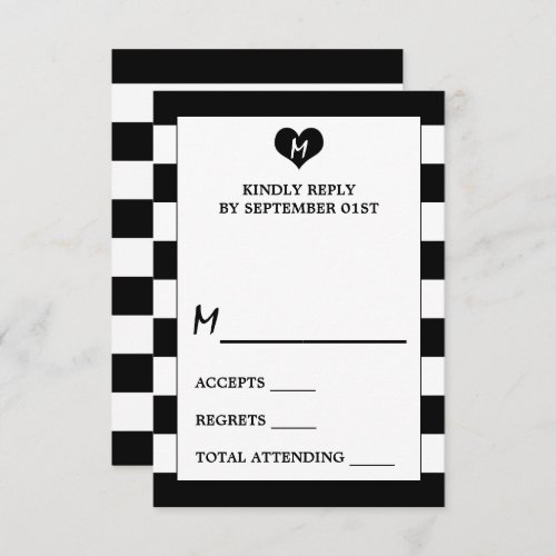 Modern Chic Black  White Wedding RSVP Card