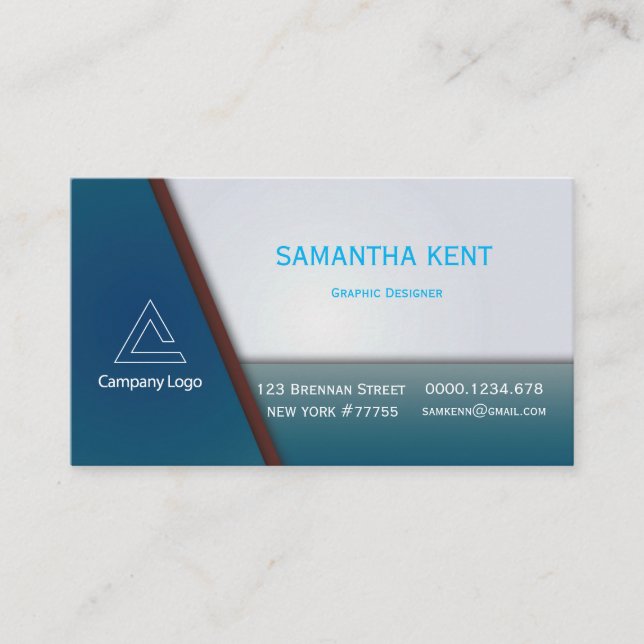 Modern chic blue and burgundy business card (Front)