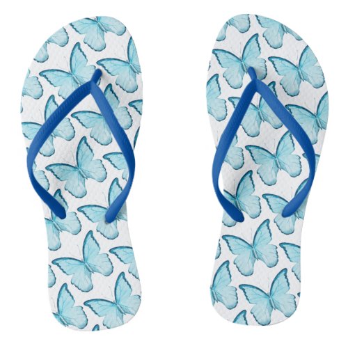 Modern Chic Blue and White Butterfly Pattern Flip Flops