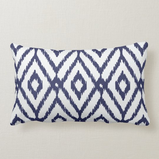Modern chic blue and white ikat diamond pattern lumbar pillow