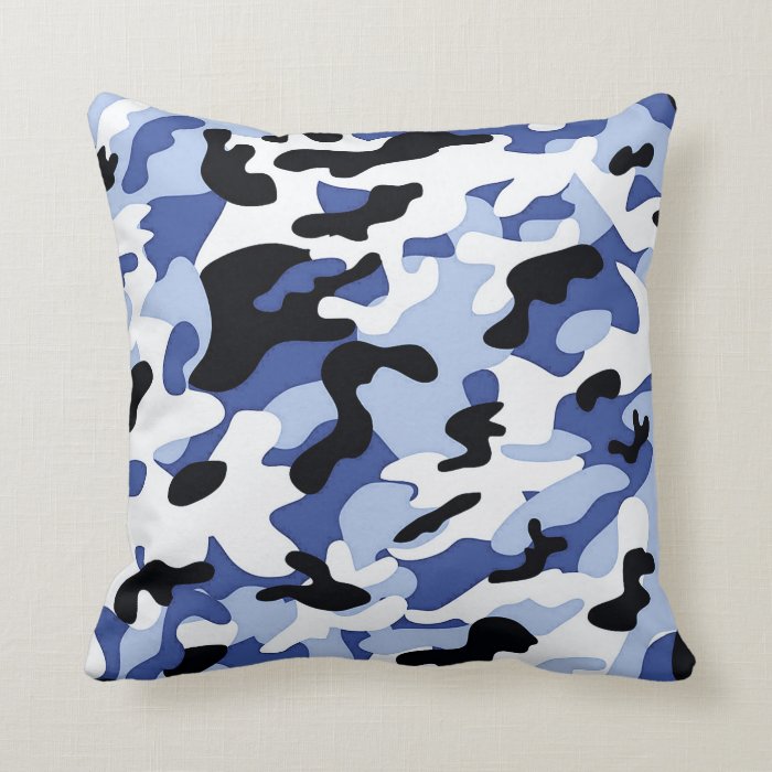 Modern Chic Blue Black White Camouflage Pattern Throw Pillows