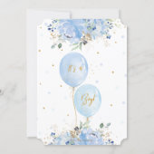 Modern Chic Blue Floral Balloons Boy Baby Shower Invitation (Back)