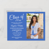 Modern Chic Blue Graduation Photo Announcement Postcard (Front/Back)