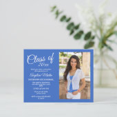 Modern Chic Blue Graduation Photo Announcement Postcard (Standing Front)
